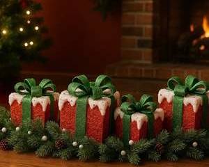 Christmas Gift Box Garland Holiday Decor with Lights Pinecones