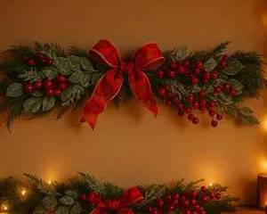 40” Frosted Christmas Swag with Red Berries & Ribbon Bow – Holiday Mantel or Door Decoration