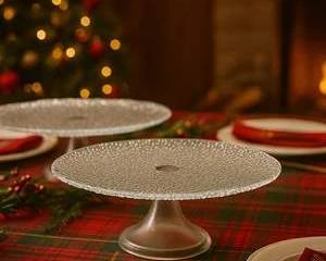 Set of 3 Clear Textured Glass Pedestal Cake Stands Dessert Serving Plates