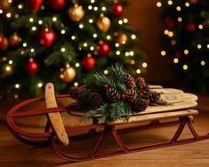 Vintage Wooden Snow Sled with Pinecone Christmas Décor Holiday Winter Display