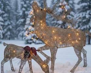 Unlit Gold Wire Reindeer Set – Elegant Holiday Yard Décor (Buck & Doe Pair)