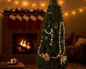 9-Foot Pre-Lit Partially Decorated Artificial Christmas Tree with Silver Ornaments & Gold Ribbon Accents