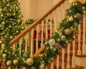 18ft Christmas Garland with Gold Silver Ornaments Pinecones LED Lights Holiday Decor