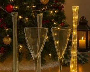 Set of 4 Tall Glass Vases with Lighted Accent Holiday Christmas Table Centerpiece