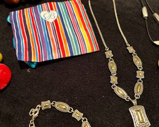 Vintage Brighton oval/rectangle Charm two tone Necklace and bracelet set