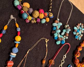 Chunky multicolored shaped beads statement necklaces