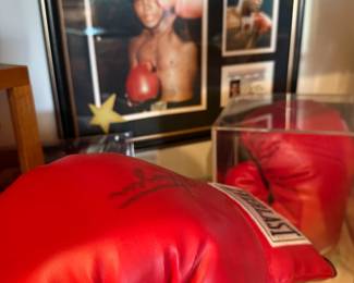 WE DO HAVE MUHAMMAD ALI SIGNED GLOVES AND FRAMED PHOTO