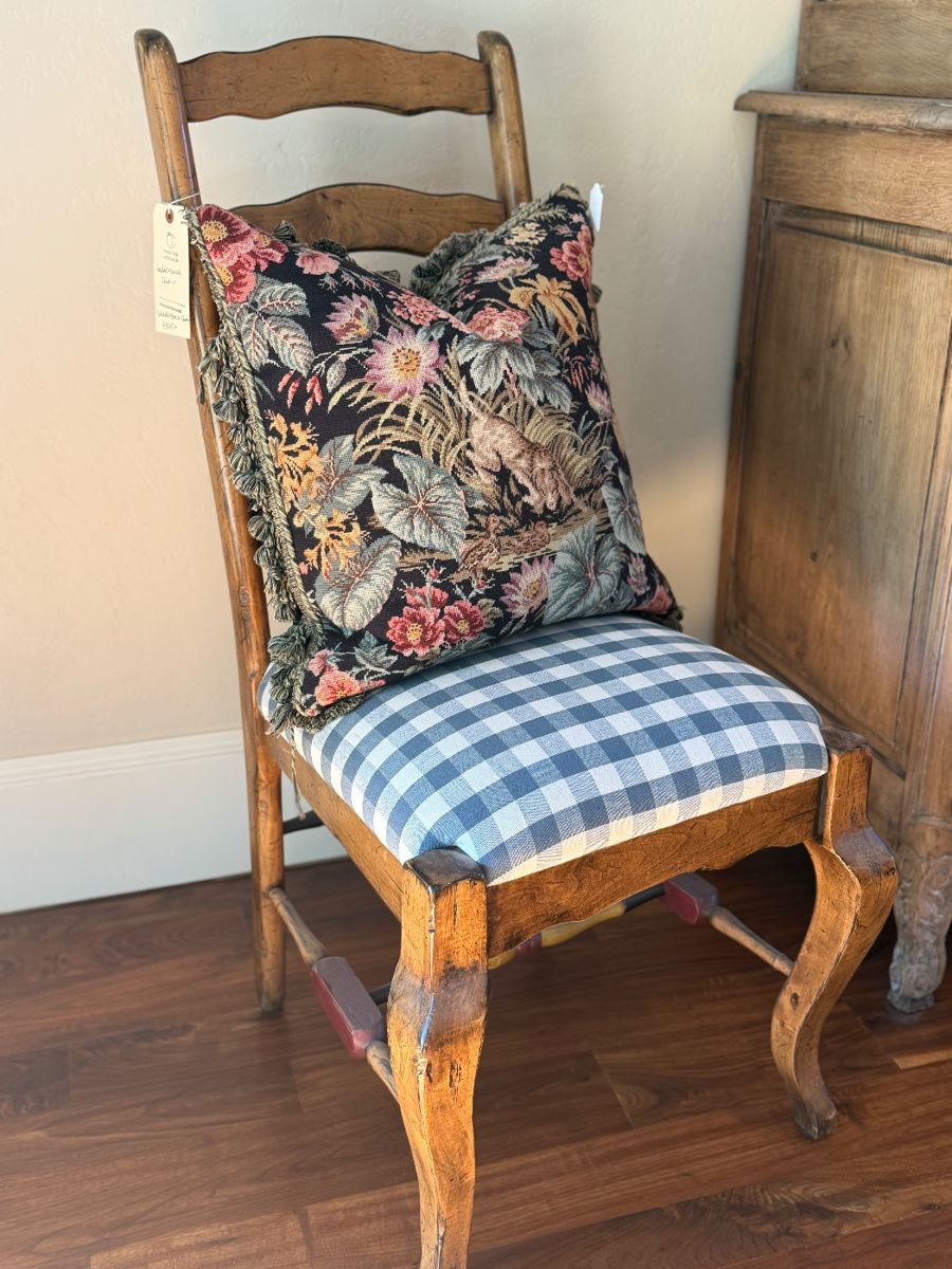 Pair of beautifully upholstered chairs, needlepoint pillows