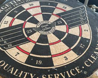 DART BOARD HEAVY !!STEAK AND SHAKE DART BOARD SET LOTS OF VINTAGE STEAK AND SHAKE SWAG