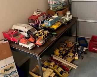 Well-loved Tonka Toys. Also, some old Ertl items. Evel Knievel toys as well.