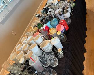 Glasses, mugs and kitchen utensils