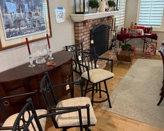 Ethan Allen sideboard
Barstools
Artwork
Decor
Fireplace tools, screen and log carrier