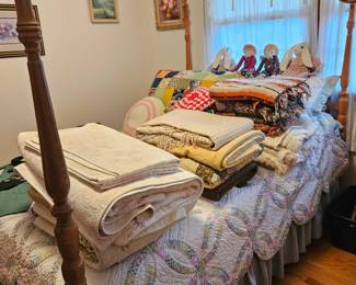 4 Poster Maple Bed (full size - canopy ready).  ****Mattress Set and bedding covering it is not for sale (all other items on the bed are for sale)