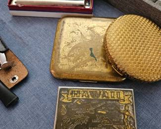 Marine Band Harmonica and vintage pocket mirrors