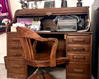 Vintage wood roll-top desk