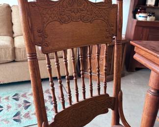 Solid carved wood dining table and chairs