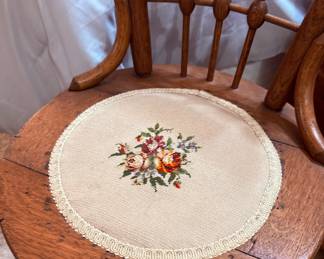 Vintage wood chair with hand-stitched cushion