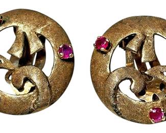 14K Textured Gold Ruby Earrings 