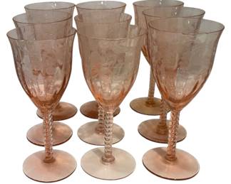 Pink Etched Glass Stemware 