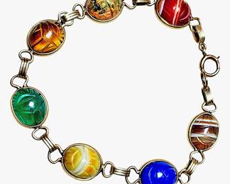 14K Gold Gemstone Scarab Bracelet 