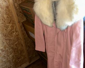 Pink leather fur coat