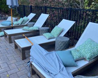West Elm lounge chairs/chaises umbrellas and sunbrella pillows