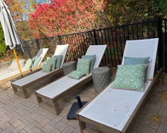 West Elm Chaises Side Tables and Umbrellas