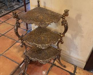 Three tier brass antique side table/plant stand