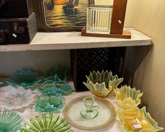 Fostoria Heirloom Glassware green, red, topaz (glows)