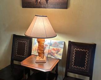 Extra chairs, lamp, side table, pictures