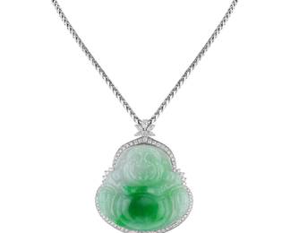 Lot 9646 Jadeite Jade Buddha with Diamonds GIA Certified