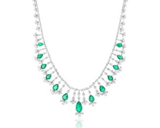 Lot 8254 Emerald Diamond Chandelier NecklaceGIA Certified