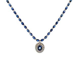 Lot 8257 Blue Sapphire Diamond Necklace