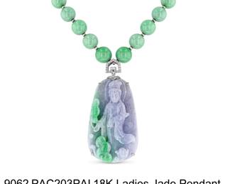 Lot 9062 Jadeite Jade Guan Yin Necklace GIA Certified