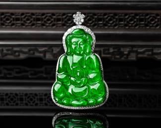 Lot 8084 Jadeite Jade Pendant with Diamonds GIA Certified