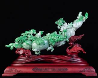 Lot JD813 Jadeite Jade Fruit Flower Scepter Carving