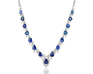 Lot 8244 Blue Sapphire Diamond NecklaceGIA Certified