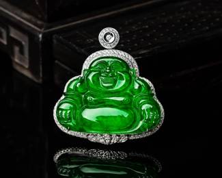 Lot 8092 Jadeite Jade Buddha Pendant with Diamonds GIA Certified