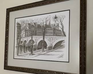 Etching of Paris, France.