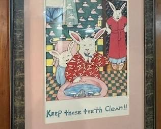 "Keep Those Teath Clean" framed print by artist Nancy Carlson.