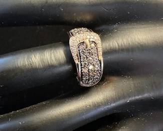 14k Brown & White Diamond "Buckle" ring, size 7.5