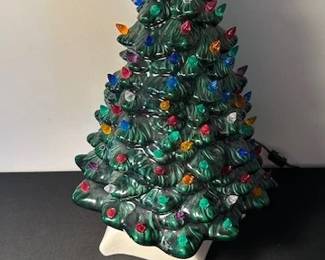 Vintage ceramic light up Christmas tree,  with multi-colored bulbs.