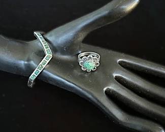 Sterling Turquoise Native American Cuff Bracelet and Sterling Silver Turquoise ring, size 8.5