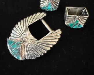 Sterling and Turquoise Belt Buckle set 