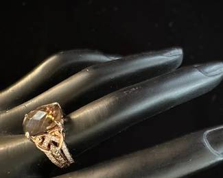 14k Levian Diamond and Smokey Quartz ring, size 5.5