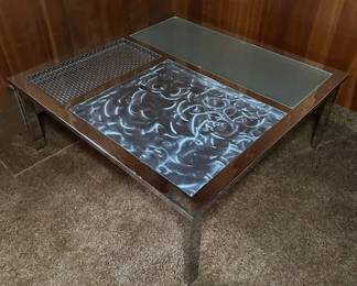 Custom Sculptural Chrome Steel and Glass coffee table by 