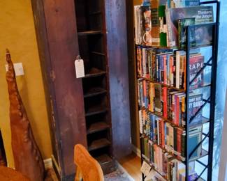 Book Collection,  Vintage Storage Cabinet, Vintage Oak Dining Table and Chairs,  Karistan Rug