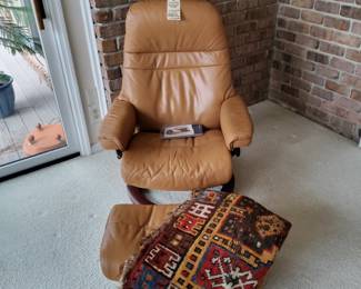 Eknores Chair and Ottoman,  Vintage Wool Rug 
