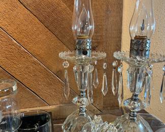 Vintage crystal hurricane lamps