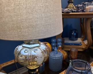 Vintage glass lamps with updated drum shades